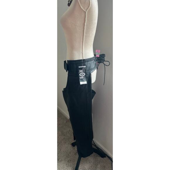 NWT MOB Women Black Braided Zippered Leather Belted Adjustable Riding Chaps 2XL - Picture 3 of 15